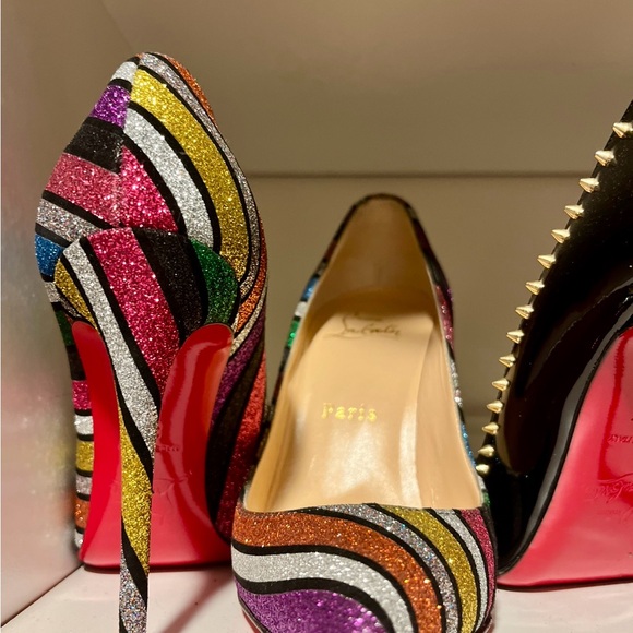 Worn Twice Christian Louboutin Pigalle Follies 100 Rainbow Glitter 36 - Picture 2 of 6